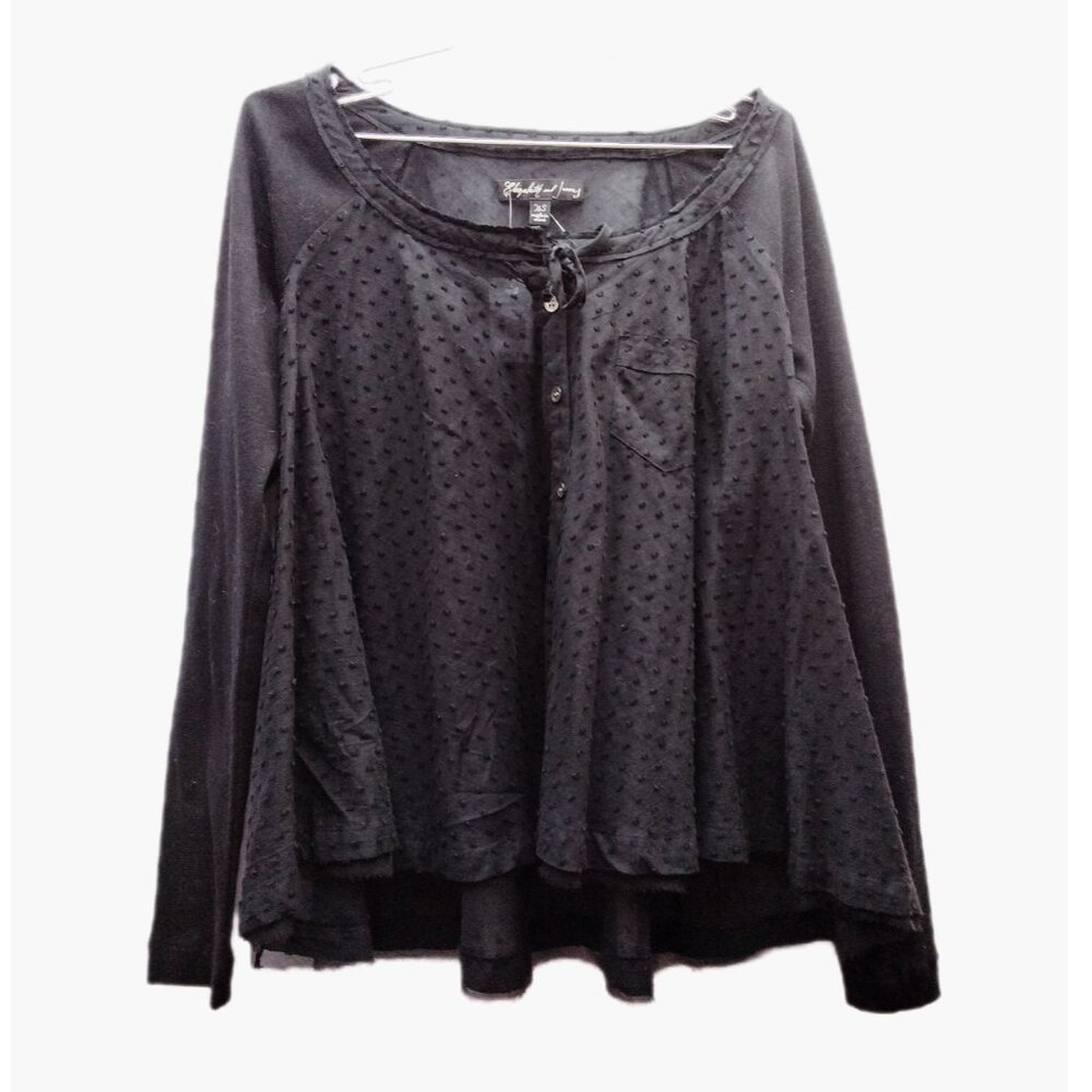 ELIZABETH AND JAMES Black Sheer Long Sleeve Babydoll Top XS Relaxed Flowy NWT
